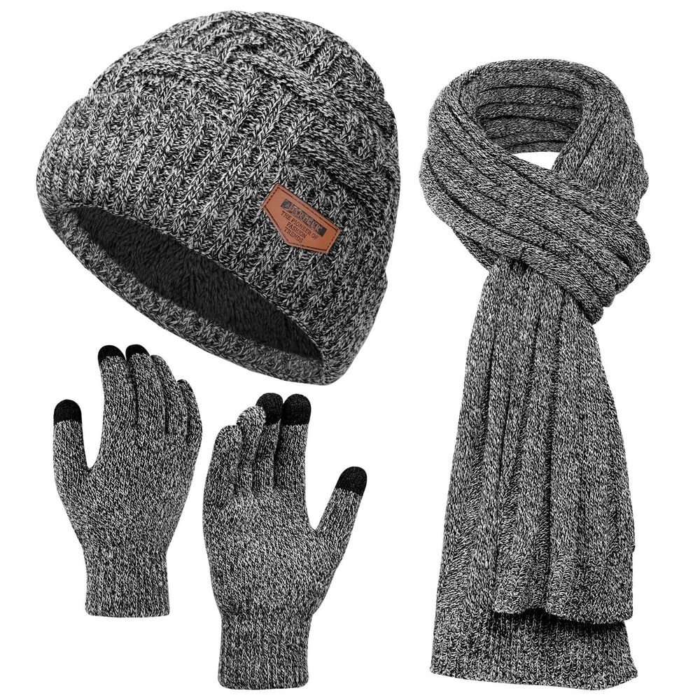 5852 Winter Hats Scarf with Touchscreen Gloves Warm Long Scaves and Skull